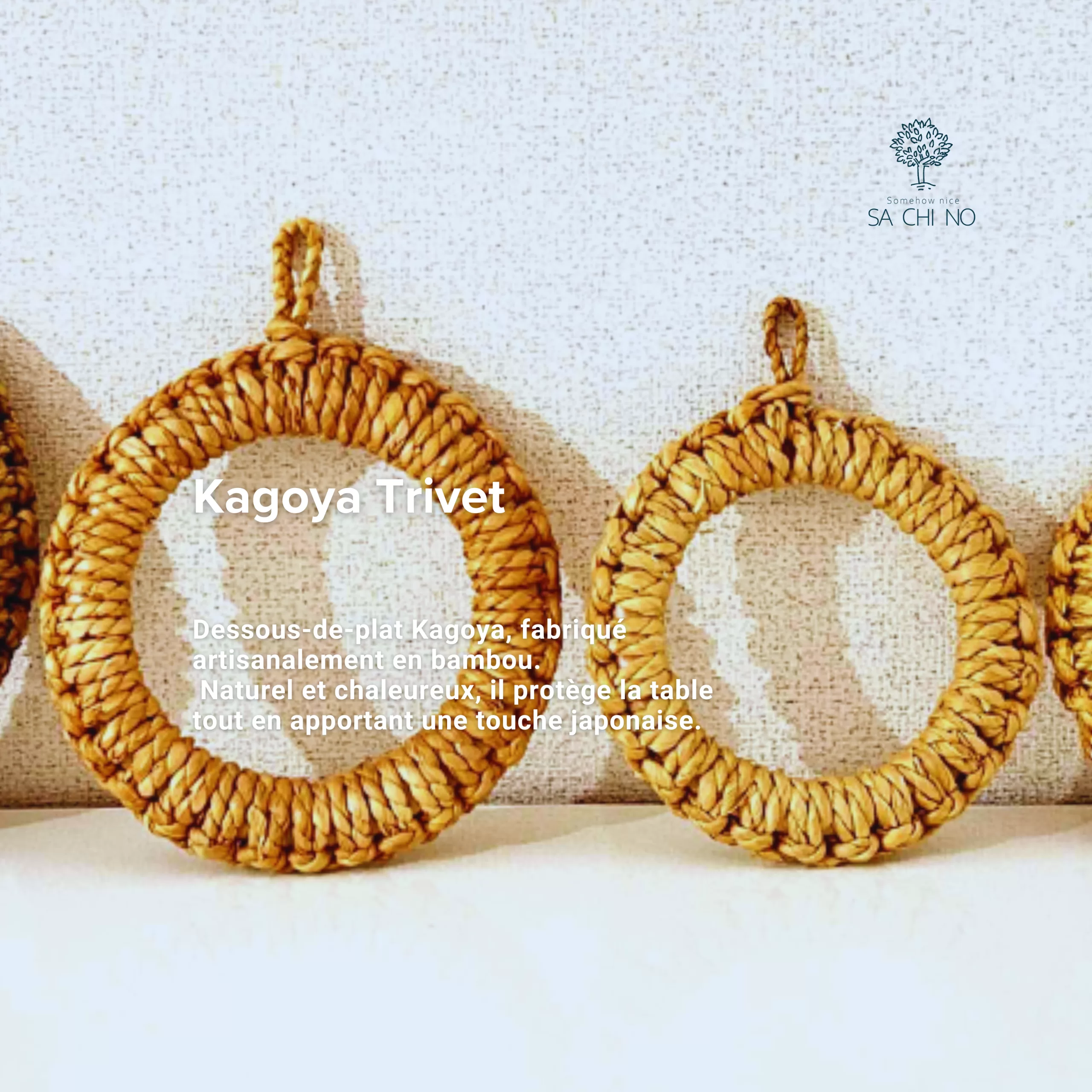 かごやさんのコーン鍋敷中と小サイズを並べて、紹介文を記載した画像